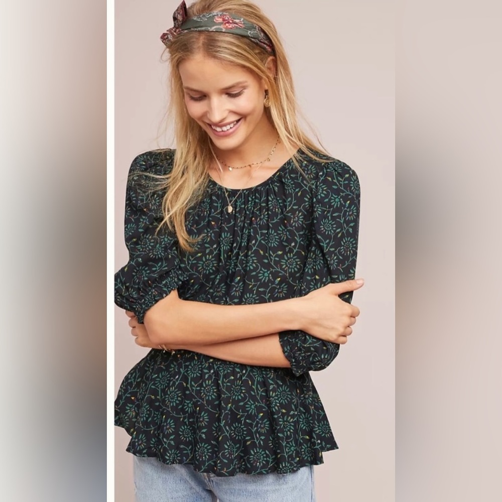 Anthropologie meadow rue floral botanical puff sleeve top medium
